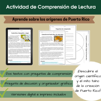 Preview of Comprensión de Lectura - Orígenes de Puerto Rico: ciencia vs mito 