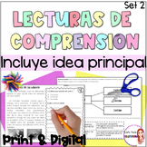 Main idea reading comprehension in Spanish - Idea principa