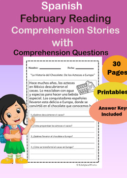 Preview of Comprension Febrero | 15 February Comprehension Stories, Questions