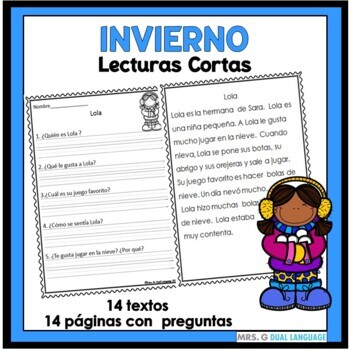 Preview of Comprension de Lectura INVIERNO  / Spanish Reading Comprehension Winter Stories