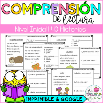 Preview of Comprensión de Lectura | Nivel Inicial en Google Slides | Lecturas Cortas