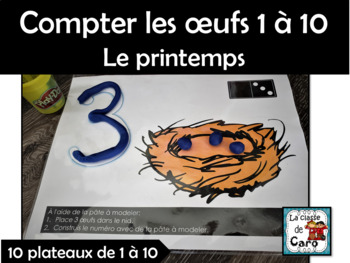 Preview of Compter les œufs 1 à 10 - Le printemps 10 plateaux imprimables