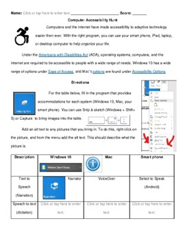 Preview of Computer Accessibility Scavanger Hunt