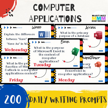 Preview of Computer Applications Bell Ringer Writing Prompts (Editable)