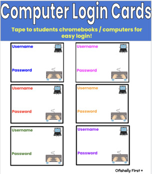 Preview of Computer Chromebook Login Cards for Username and Passwords *editable*