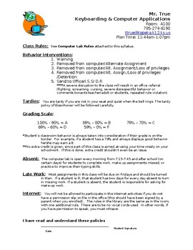 Preview of Computer Class Syllabus with Lab Rules