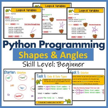 Preview of Python Programming with Turtle to make Shapes & Angles - Computer Science