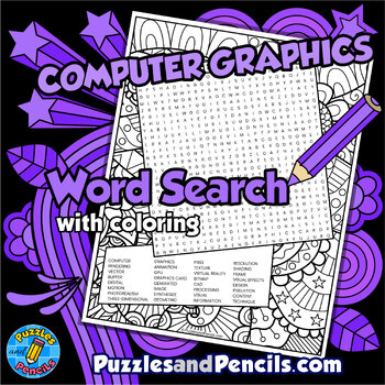 Preview of Computer Graphics Word Search Puzzle Activity with Coloring | Computer Science