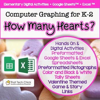 Preview of Computer Graphing for K-1  How Many Hearts? for MS Excel and Google Drive