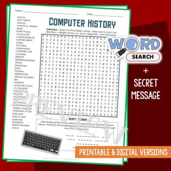 Preview of History of Computer Word Search Puzzle Vocabulary Activity Technology Worksheet