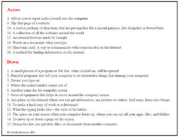 3 science computer worksheets grade Crossword Terms Computer & Activity Internet Puzzle