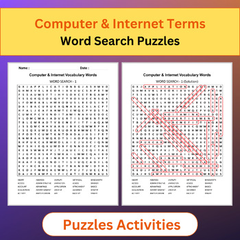 Preview of Computer & Internet Vocabulary Words | Word Search Puzzles Activities
