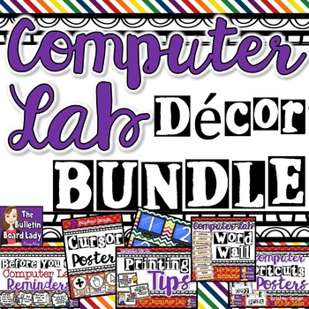 Preview of Computer Lab Decor BUNDLE - Rainbow Design