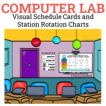 Preview of Computer Lab Schedule Cards, Daily Slides, and Station Rotation Charts