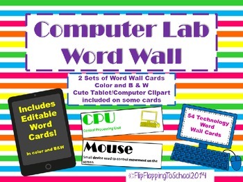 Preview of Computer Lab Technology Editable Word Wall Cards