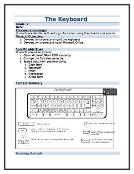 Preview of Computer Lesson Plan - The Keyboard (Microsoft Word)