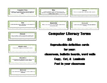 Preview of Computer Literacy Cards 55 cards to copy, cut, &  laminate
