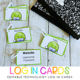 Editable Computer / Technology Log In Cards for Students
