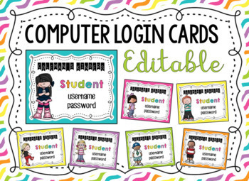 Preview of Computer Login Cards {Editable}