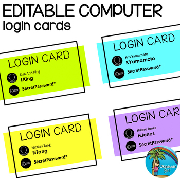 Preview of Computer Login Cards Editable