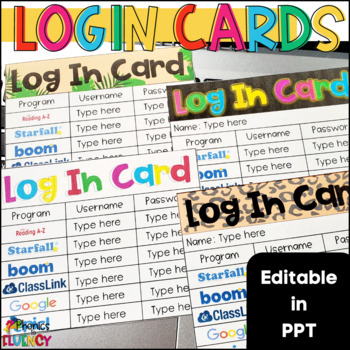 Preview of Computer Login Cards Editable Student Login Cards