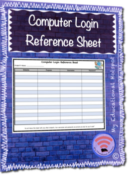 Preview of Computer Login Reference Sheet