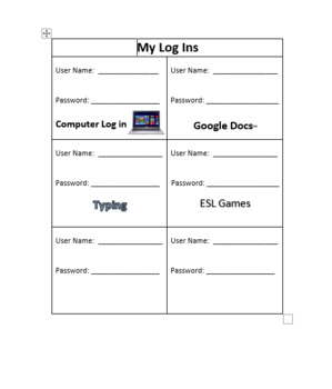 Preview of FREE Editable Computer Logins Form for Students