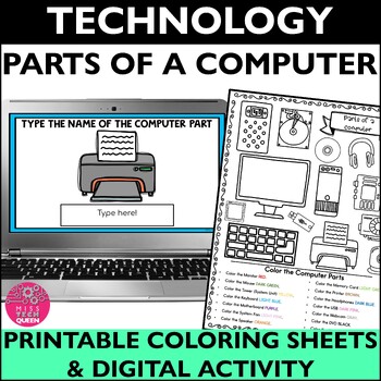 Preview of Computer Parts Activity Technology Lesson First Week of School Coloring Sub Plan