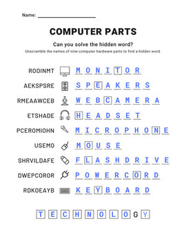 Computer Parts - Hardware Word Scramble by Computing Zone | TpT