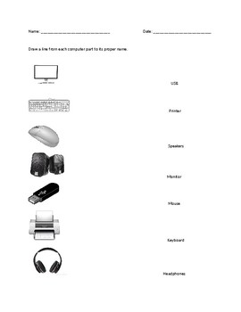 Preview of Computer Parts Matching Worksheet