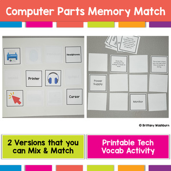Preview of Computer Parts Memory Match Printable Computer Lab Activity