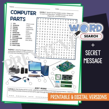 Preview of Label Parts Of Computer Word Search Puzzle Vocabulary Activity Review Worksheet