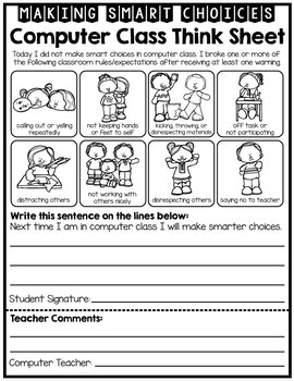 Preview of Computer / Technology Room Student Reflection - Behavior - Think Sheet