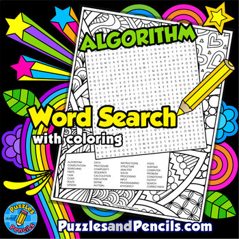 Preview of Algorithm Word Search Puzzle Activity Page with Coloring | Computer Science