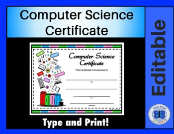 Preview of Computer Science Certificate - Editable - Book Learning