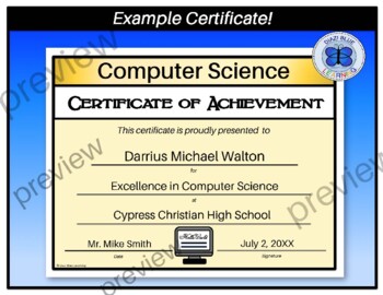 Computer Science Certificate Of Achievement Editable By Diazi Blue Learning