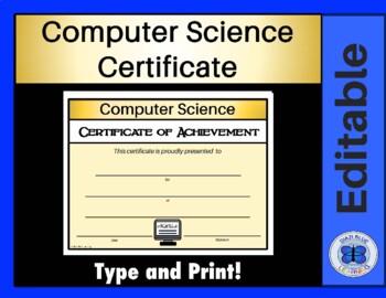 Preview of Computer Science Certificate of Achievement - Editable