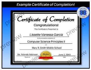 Computer Science Certificate of Completion Editable by Diazi Blue