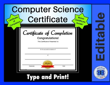 Preview of Computer Science Certificate of Completion - Editable