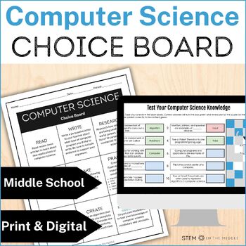 Preview of Computer Science Choice Board Activities for Middle School Computer Lab and Tech
