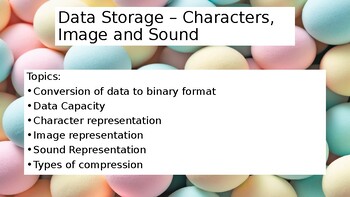 Preview of Computer Science-Data Storage–Characters, Image and Sound-Teaching PowerPoint