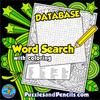 Preview of Database Word Search Puzzle Activity Page with Coloring | Computer Science
