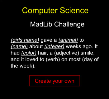 Preview of Computer Science - MadLib Challenge