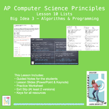 Preview of Computer Science Principles: Lists (Big Idea 3 Lesson 10)