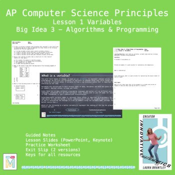 Preview of Computer Science Principles: Variables (Big Idea 3 Lesson 1)
