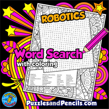 Preview of Robotics Word Search Puzzle Activity Page with Coloring | Computer Science