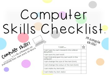 Computer Skills Checklist By Tamika Beard Teachers Pay Teachers