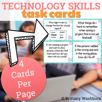 Preview of Computer Skills Printable Task Cards for the computer lab software lessons unit