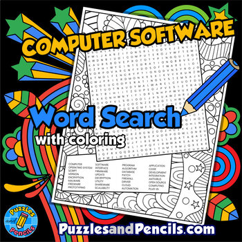 Preview of Computer Software Word Search Puzzle Activity with Coloring | Computer Science