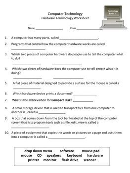 Computer Technology Lessons with Five Worksheets for 3rd Graders